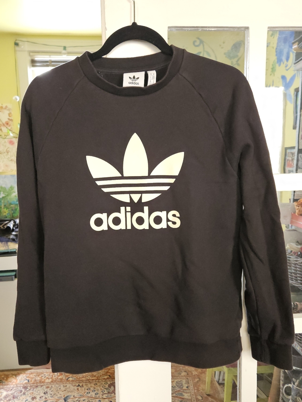 Adidas Womens Black Crewneck Sweatshirt with White Logo